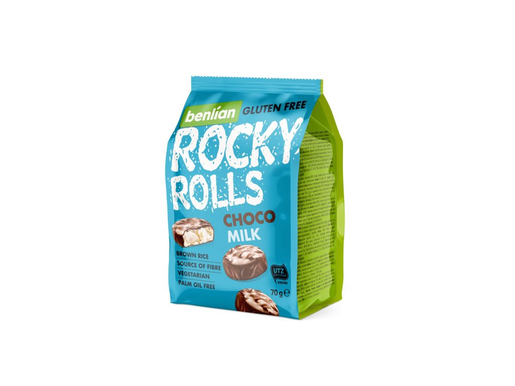 Rýžový snack s čokoládovou polevou Rocky Rolls BENLIAN 70g