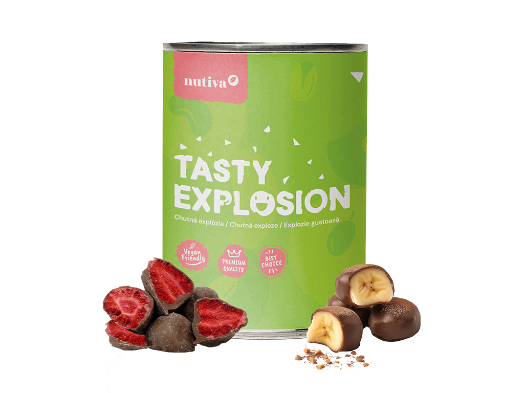 NUTIVA Lyofilizované jahody a sušené banány v mix čokoládě 400g