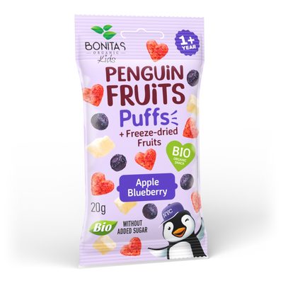 BIO Penguin Fruits Puffs Jablko a Čučoriedka