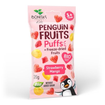 BIO Penguin Fruits Puffs Mango a Jahoda