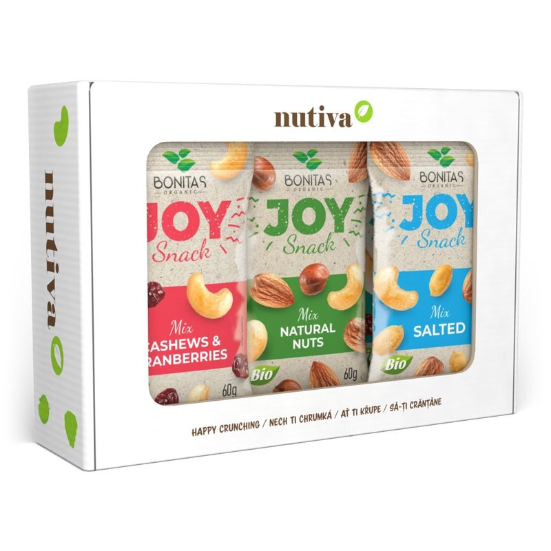 NUTIVA BIO Joy snack orieškový mix – biely box 390g