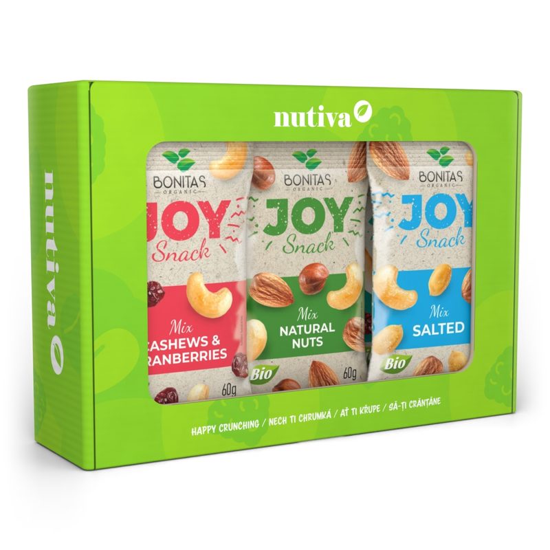 NUTIVA BIO Joy snack orieškový mix – zelený box 390g