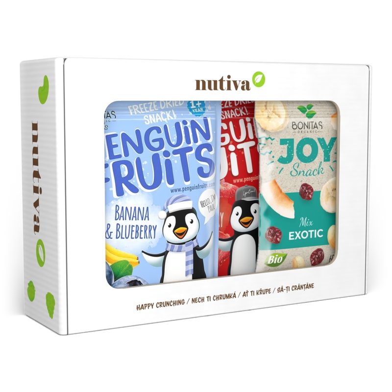 NUTIVA BIO Joy snack & Penguin mix – biely box 230g