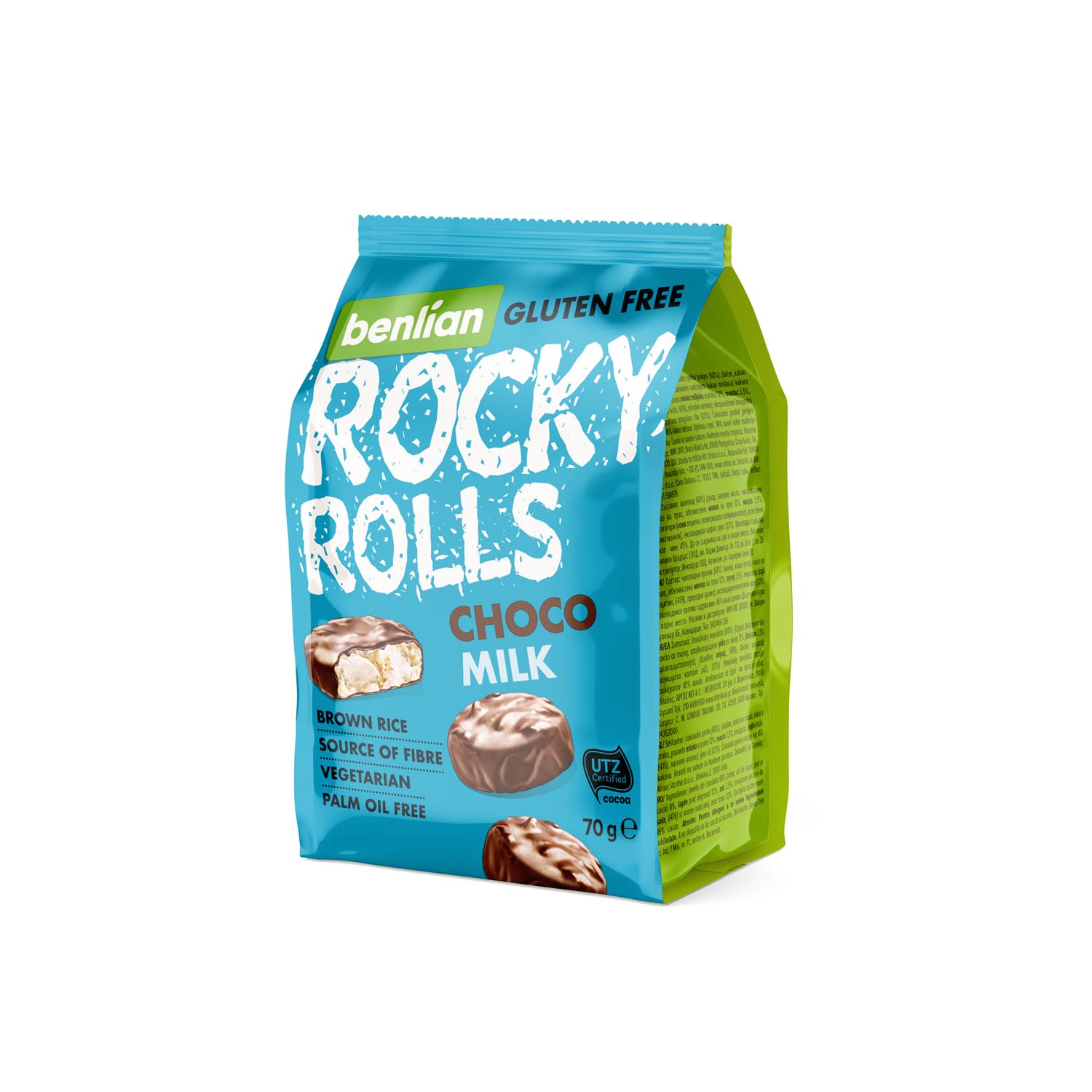 Ryžový snack s čokoládovou polevou Rocky Rolls BENLIAN 70g