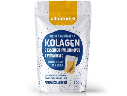 allnature kolagen s kyselinou hyaluronovou a vitaminem c prichut pomeranc 100 g