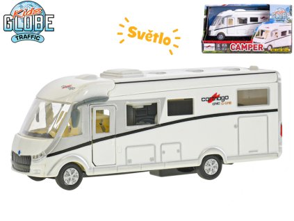 Kids Globe Traffic karavan Carthago 16cm kov zpětný chod na baterie se světlem v krabičce