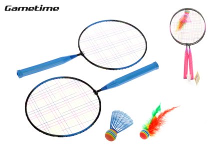 Gametime badmintonové rakety 44x22cm 2ks s košíčky 2ks 2barvy v síťce