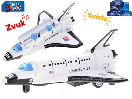 Space Xplorers raketoplán kov 15cm 1:400 zpětný chod na baterie se světlem a zvukem 9ks v DBX