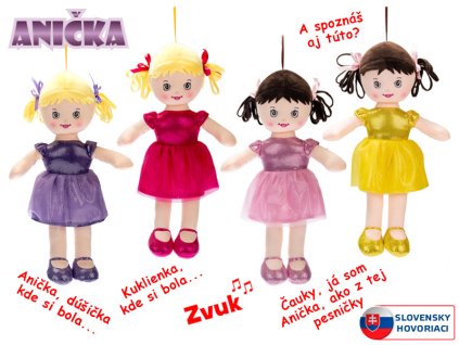 Panenka Anička hadrová 32cm na baterie slovensky mluvící a zpívající 4barvy v sáčku