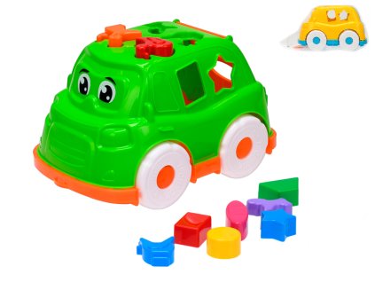 Auto/vkládačka 25,5cm 2v1 geometrické tvary a zvířátka 2barvy 12m+ v síťce
