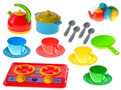 Kuchyňský sporák s nádobím 17ks v síťce