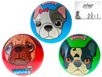 Míč 11cm štěňátka 3barvy 10m+ 24ks v PDQ