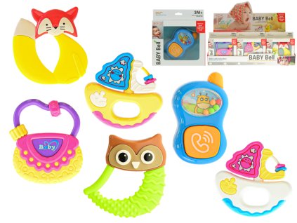 Chrastítko 8-11cm 6druhů v krabičce 3m+ 18ks v DBX