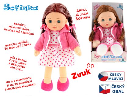 Panenka Sofinka hnědovláska 31cm mrkací měkké tělo na baterie česky mluvící v krabičce
