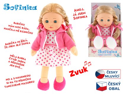 Panenka Sofinka blondýnka 31cm mrkací měkké tělo na baterie česky mluvící v krabičce