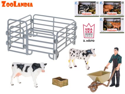 Zoolandia kráva/býk s telátkem a doplňky 4druhy v krabičce