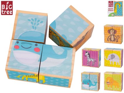 Big Tree kostky dřevěné 4ks zvířátka 10x10x5cm 24m+ ve fólii