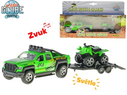 Kids Globe Traffic auto 13cm kov zpětný chod se čtyřkolkou na baterie světlo a zvuk v krabičce