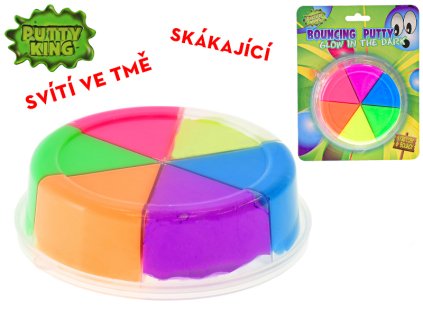 Putty King skákající hmota barevná svítící ve tmě 6ks na kartě