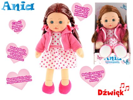 Panenka Ania 31cm mrkací měkké tělo na baterie polsky mluvící v krabičce