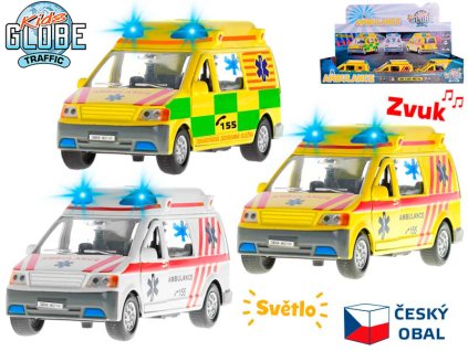 Kids Globe Traffic ambulance CZ 14cm kov zpětný chod na baterie světlo a zvuk 12ks v DBX