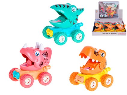 Auto dinosaurus 11cm po stlačení jezdící 3druhy 3barvy 18m+ 9ks v DBX