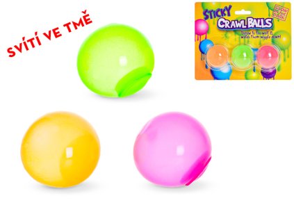 Míček lepící 4cm svítící ve tmě 2barvy 3ks na kartě