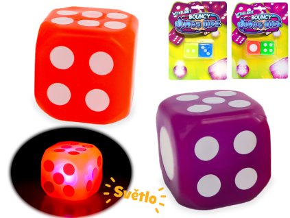 Hrací kostka Jumbo 3,6cm na baterie se světlem 3barvy 2ks na kartě