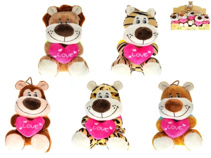 Zvířátko safari plyšové 15cm sedící se srdíčkem 5druhů 0m+ 10ks v DBX