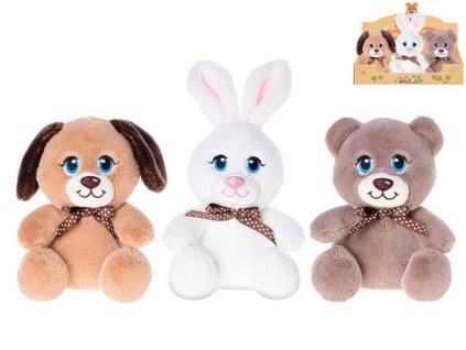 Zvířátko plyšové 15cm sedící s mašlí 3druhy 0m+ 12ks v DBX