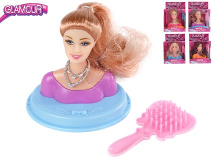 Glamour česací hlava 9cm s doplňky 4druhy v krabičce