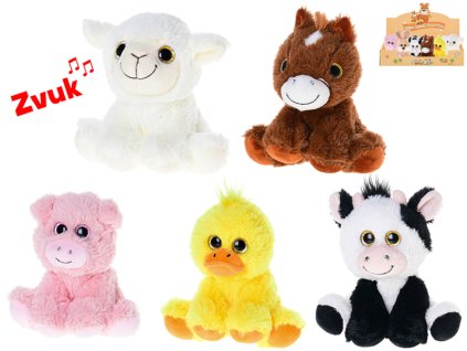 Zvířátko farma plyšové 14cm sedící na baterie se zvukem 5druhů 10ks v DBX