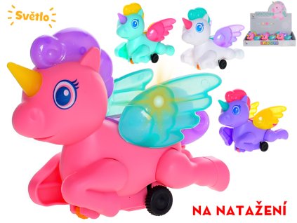 Jednorožec 13cm jezdící na natažení se světlem 4barvy 12ks v DBX
