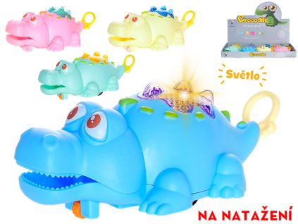 Krokodýl 11cm na baterie jezdící na natažení se světlem 4barvy 12ks v DBX