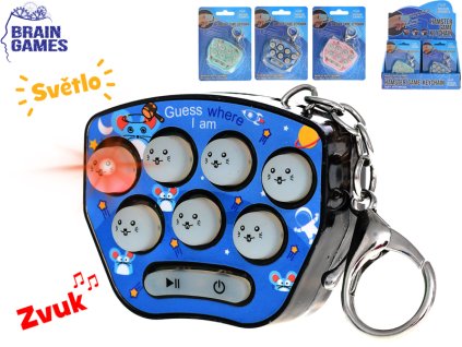 Brain Games klíčenka/křeček hra 6cm na baterie se světlem a zvukem 4barvy na kartě 12ks v DBX