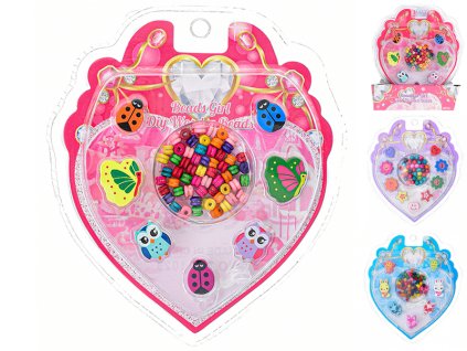 Korálky navlékací dřevěné 3druhy v blistru 8ks v DBX