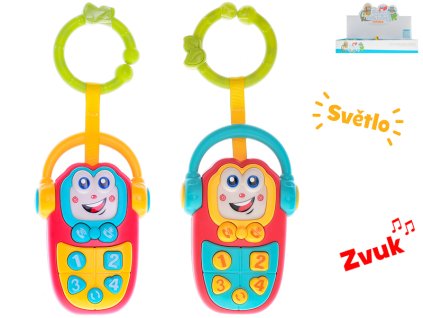 Chrastítko telefon 11cm na baterie se světlem a zvukem 2barvy 12m+ 6ks v DBX