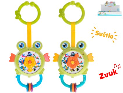 Chrastítko žabka 12cm na baterie se světlem a zvukem 2barvy 12m+ 6ks v DBX