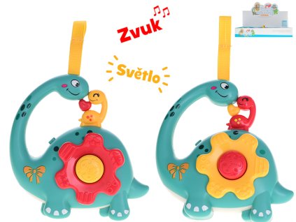 Chrastítko dinosaurus 12cm na baterie se světlem a zvukem 2barvy 12m+ 6ks v DBX