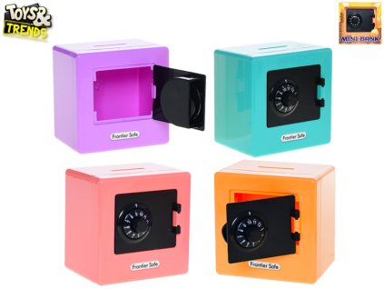 Toys&Trends pokladnička trezor 9x9cm s odemykáním na kód 4barvy v krabičce