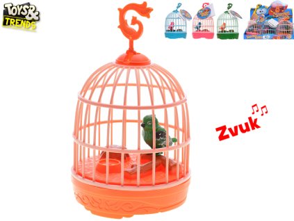 Toys&Trends ptáček zpívající na baterie se světlem a zvukem v klícce 12cm 4barvy 6ks v DBX