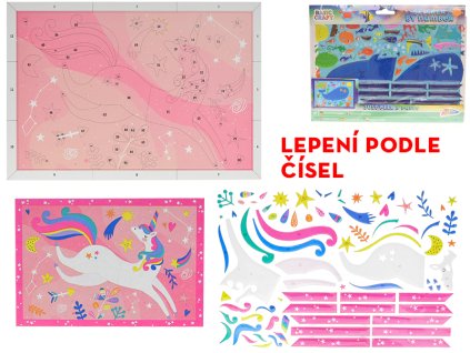 Obrázek se sadou nálepek - lepení podle čísel 2druhy v sáčku