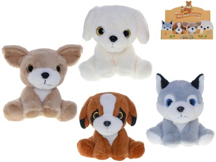 Pes plyšový 14cm sedící třpytivé oči 4druhy 0m+ 8ks v DBX