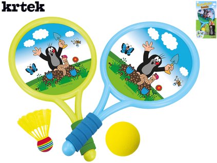 Krtek tenisové rakety 40cm 2ks + míček a košík v krabičce