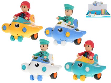 Letadlo sportovní/policejní 8cm na setrvačník 2barvy 18m+ 12ks v DBX