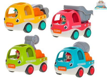 Auto stavební veselé 6,5cm zpětný chod 4druhy 18m+ 12ks v DBX