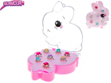 Glamour sada 8ks prstýnků kov v krabičce ve tvaru králíčka