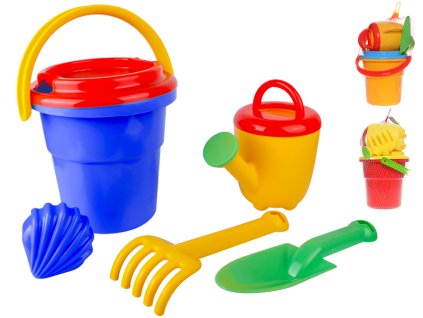 Sada na písek 6ks s kbelíkem 18cm 3barvy v síťce 12m+