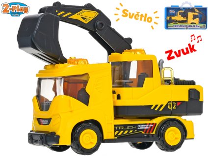 2-Play Traffic bagr 22cm na baterie na setrvačník se světlem a zvukem v krabičce