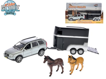 Kids Globe Traffic Volvo XC90 14cm kov zpětný chod s přívěsem pro koně v krabičce
